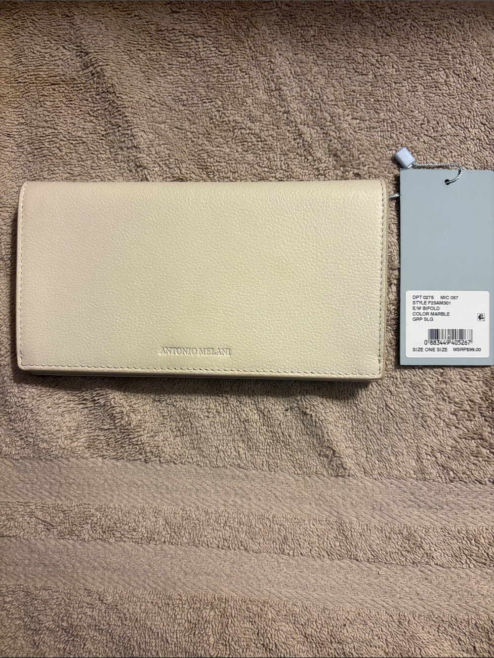 ANTONIO MELANI Cream Pebbled Leather Folded Wallet